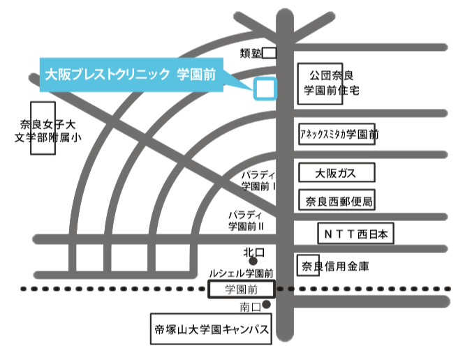 大阪ブレストクリニック学園前地図